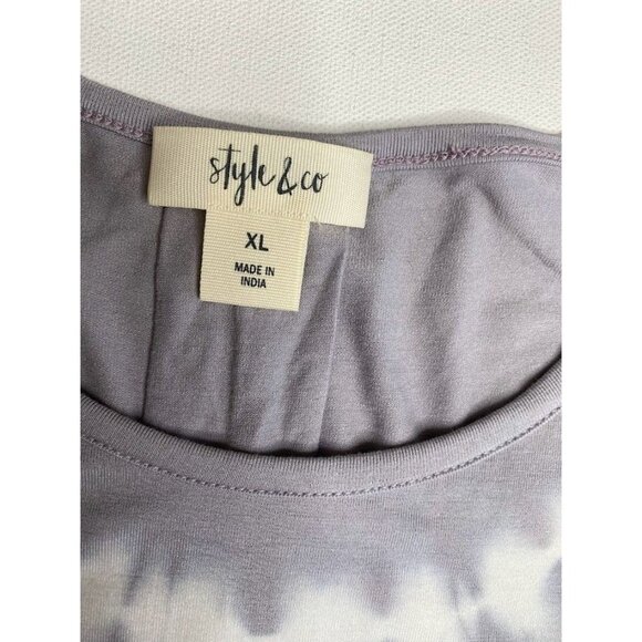 STYLE & CO Gray White Tye Dye‎ Tulip Hem Boho Top Sz XL NEW - Picture 5 of 10